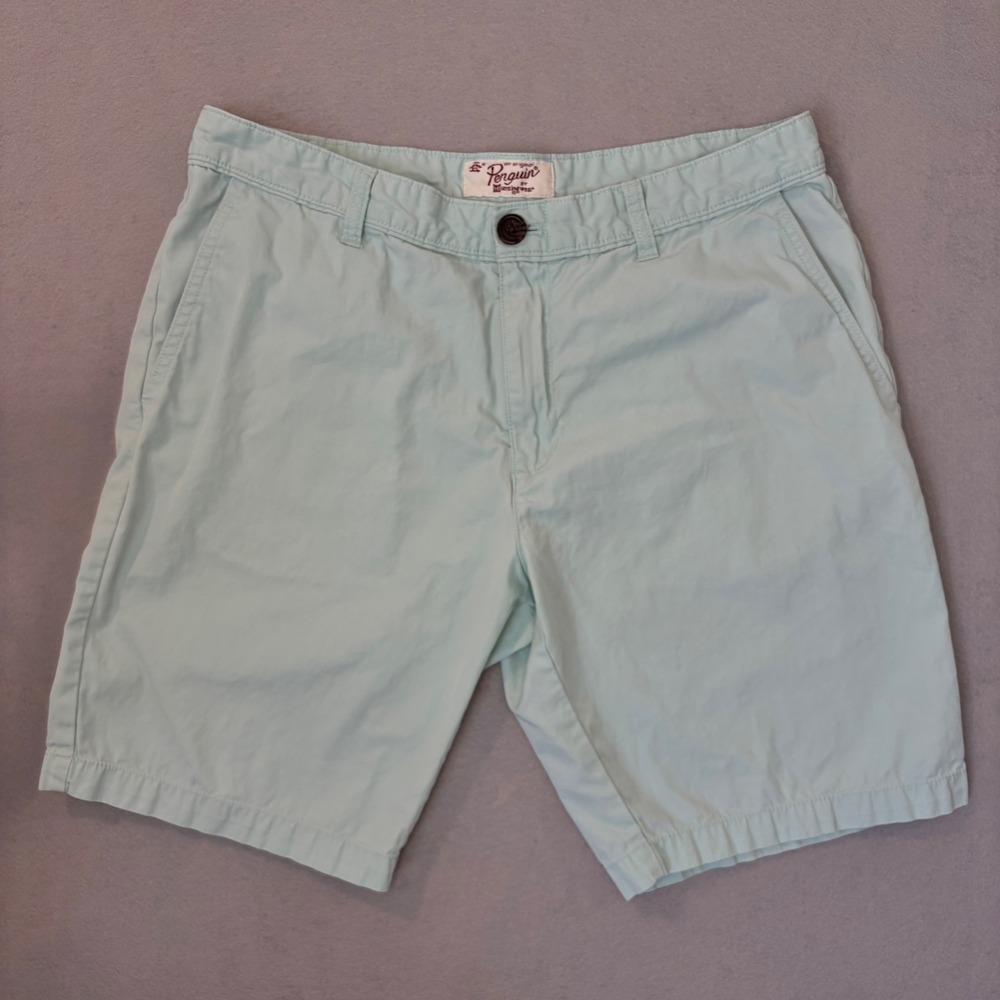 Original Penguin Mens Mint Green Chino Shorts Munsingwear Flat Front Size 34